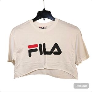 Fila white cotton knit short sleeve graphic crop top t-shirt women size S US